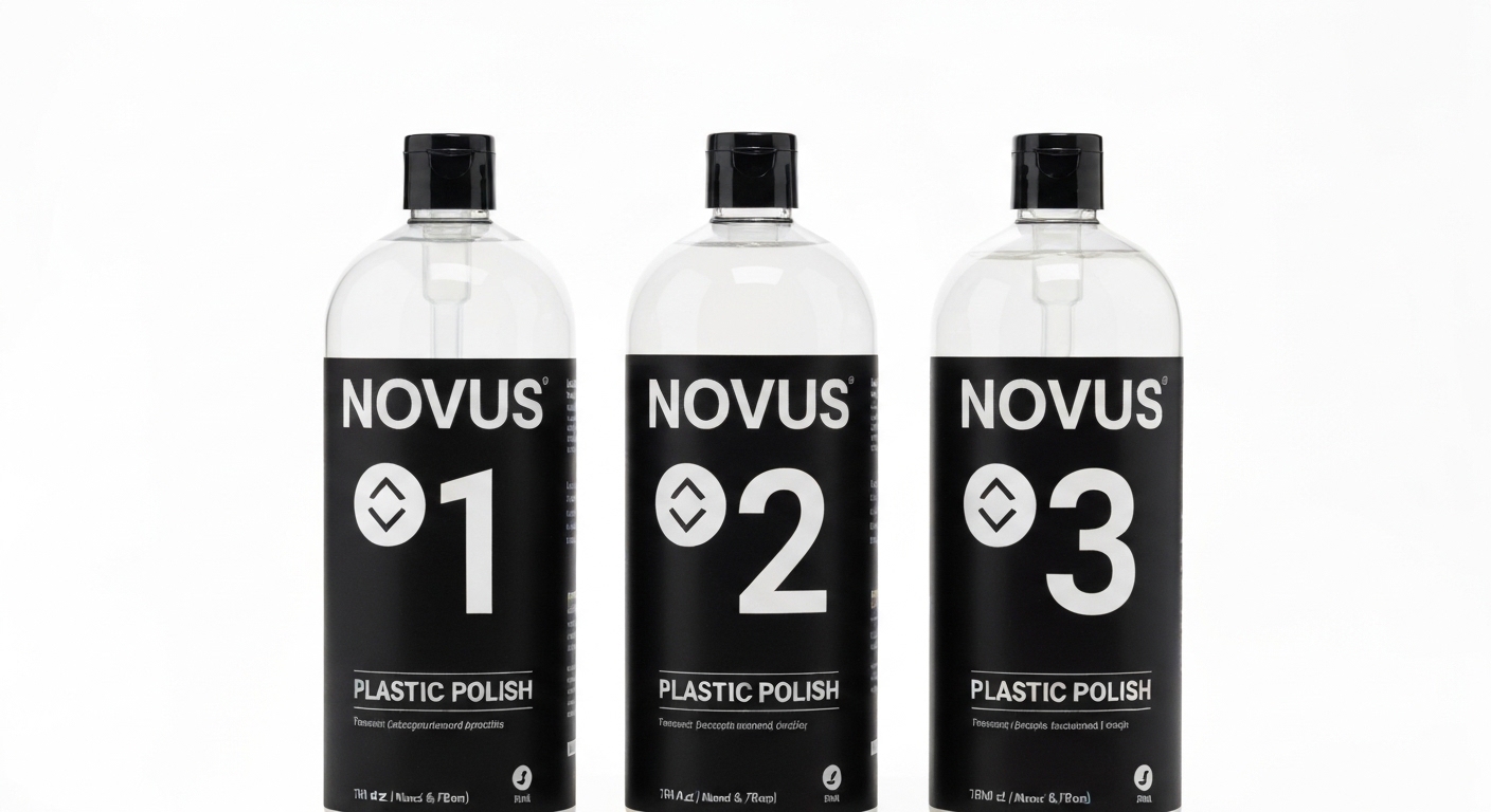 Novus 1, 2, and 3 plastic polish bottles.