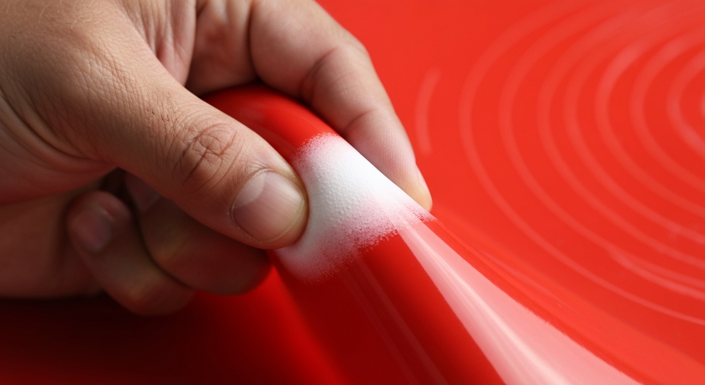 Pinching silicone bakeware to reveal white fillers.